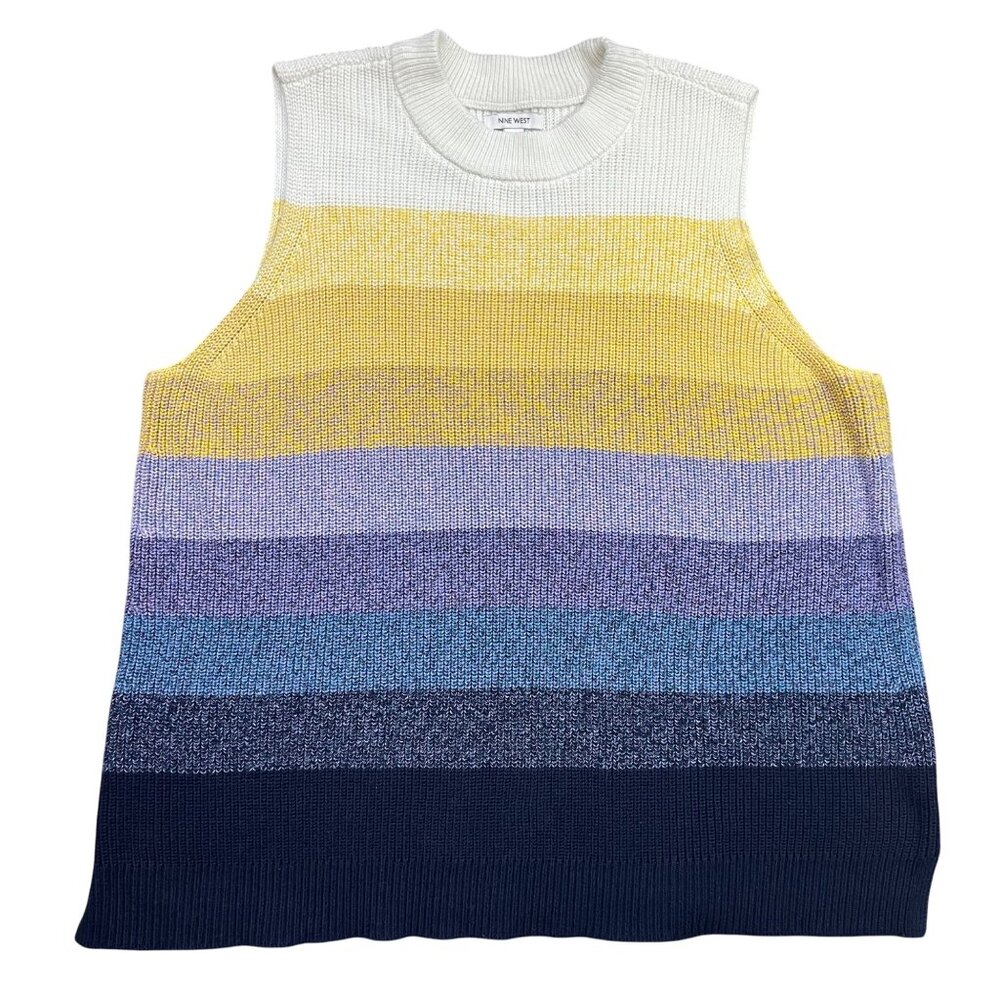 Nine West Striped Sleeveless Sweater Womens Plus Size 1X Cotton Blend Multicolor